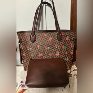 Elegant Brown Tote with Cherry Design